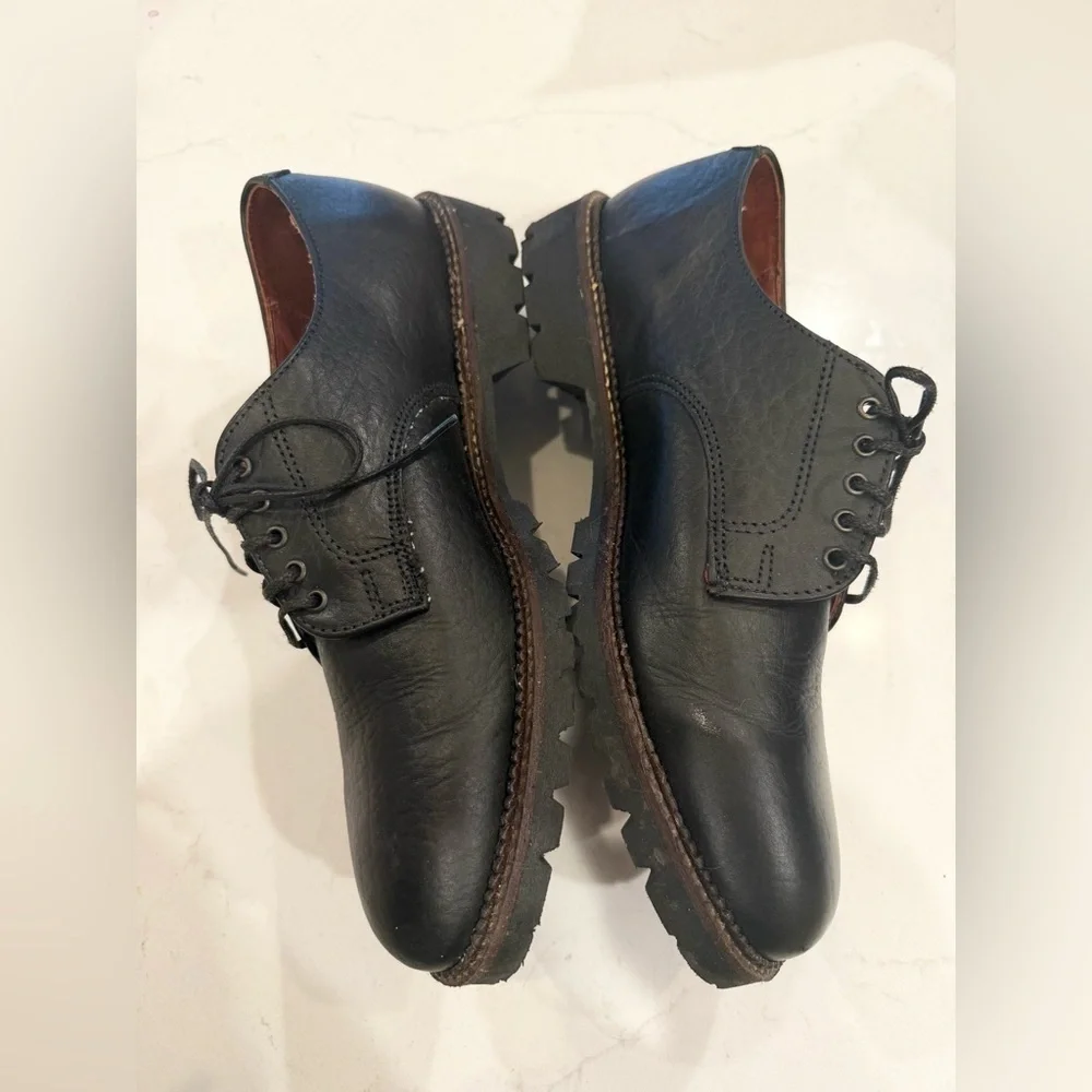 H.S.TRASK BLACK BISON LEATHER OXFORDS SHOES 10M - Picture 3 of 8